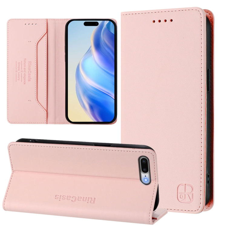 RC01 Dual-Folded Magnetic Suction RFID Leather Phone Case – Wear-resistant, Magnetic, Card Slot, For iPhone 7 Plus / 8 Plus For iPhone 7 Plus 8 Plus Pink