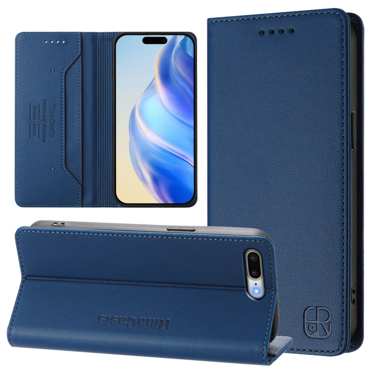 RC01 Dual-Folded Magnetic Suction RFID Leather Phone Case – Wear-resistant, Magnetic, Card Slot, For iPhone 7 Plus / 8 Plus For iPhone 7 Plus 8 Plus Dark Blue