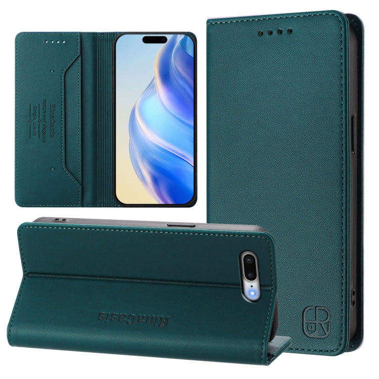 RC01 Dual-Folded Magnetic Suction RFID Leather Phone Case – Wear-resistant, Magnetic, Card Slot, For iPhone 7 Plus / 8 Plus For iPhone 7 Plus 8 Plus Dark Green