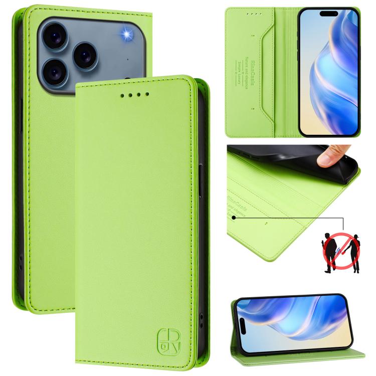 RC01 Dual-Folded Magnetic Suction RFID Leather Phone Case – Wear-resistant, Magnetic, Card Slot, For iPhone 17e / 16e, For iPhone 17 Pro Max, For iPhone 17 Pro For iPhone 17 Pro Max Grass Green