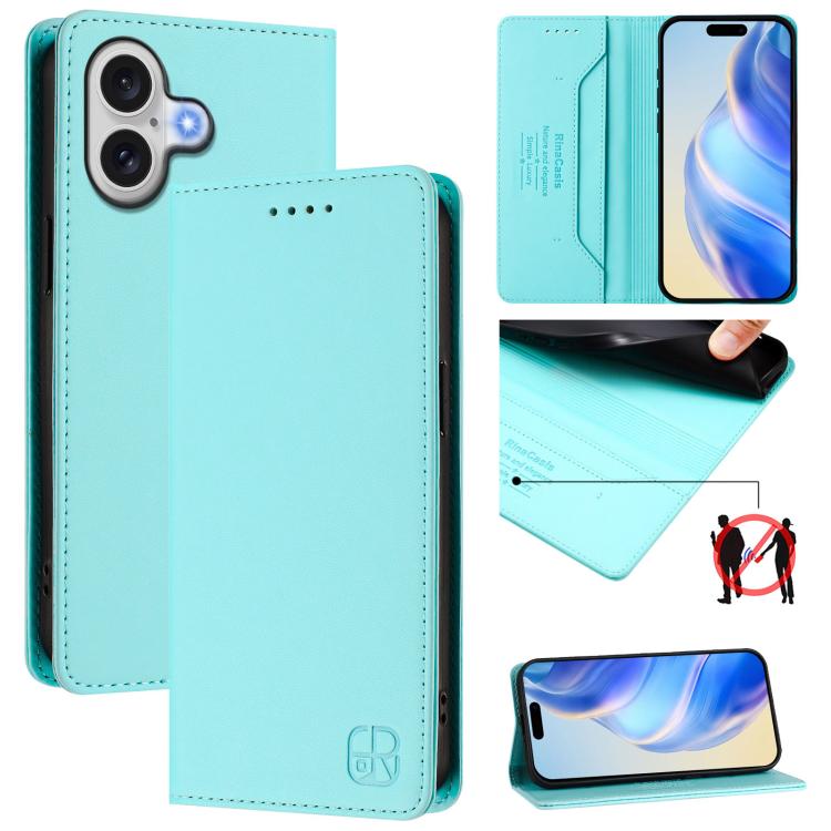 RC01 Dual-Folded Magnetic Suction RFID Leather Phone Case, For iPhone 17, For iPhone Air, For iPhone 16 Pro Max For iPhone 17 Mint Green