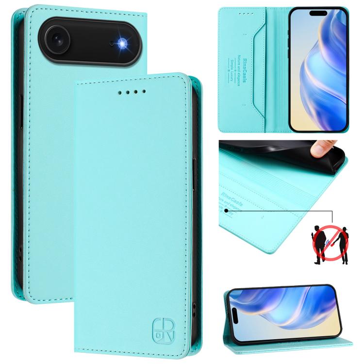 RC01 Dual-Folded Magnetic Suction RFID Leather Phone Case – Wear-resistant, Magnetic, Card Slot, For iPhone 17, For iPhone Air, For iPhone 16 Pro Max For iPhone Air Mint Green