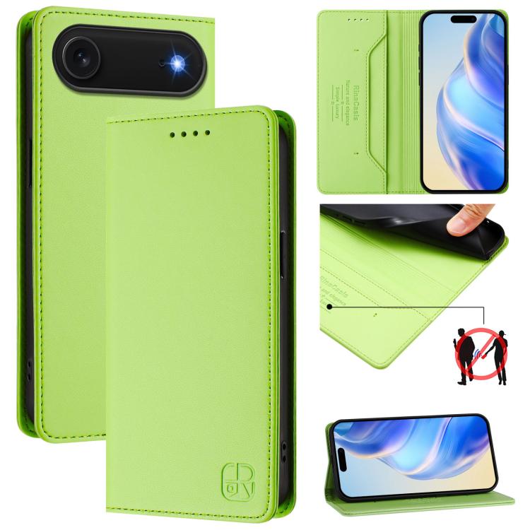 RC01 Dual-Folded Magnetic Suction RFID Leather Phone Case – Wear-resistant, Magnetic, Card Slot, For iPhone 17, For iPhone Air, For iPhone 16 Pro Max For iPhone Air Grass Green