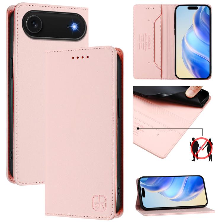 RC01 Dual-Folded Magnetic Suction RFID Leather Phone Case – Wear-resistant, Magnetic, Card Slot, For iPhone 17, For iPhone Air, For iPhone 16 Pro Max For iPhone Air Pink