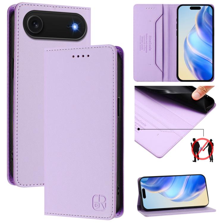 RC01 Dual-Folded Magnetic Suction RFID Leather Phone Case – Wear-resistant, Magnetic, Card Slot, For iPhone 17, For iPhone Air, For iPhone 16 Pro Max For iPhone Air Light Purple