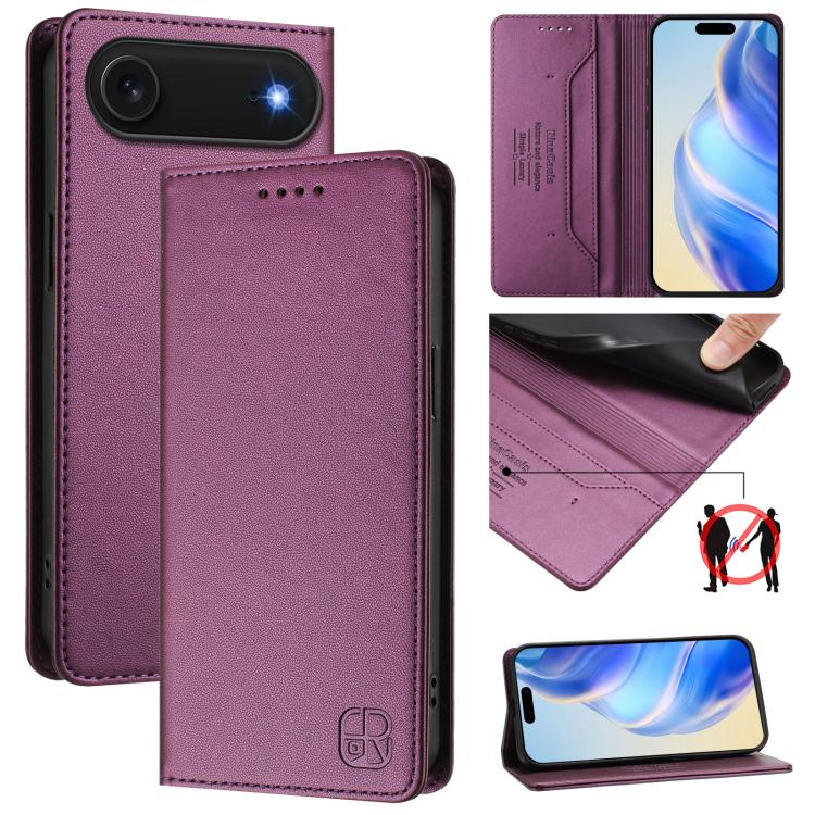 RC01 Dual-Folded Magnetic Suction RFID Leather Phone Case – Wear-resistant, Magnetic, Card Slot, For iPhone 17, For iPhone Air, For iPhone 16 Pro Max For iPhone Air Violet