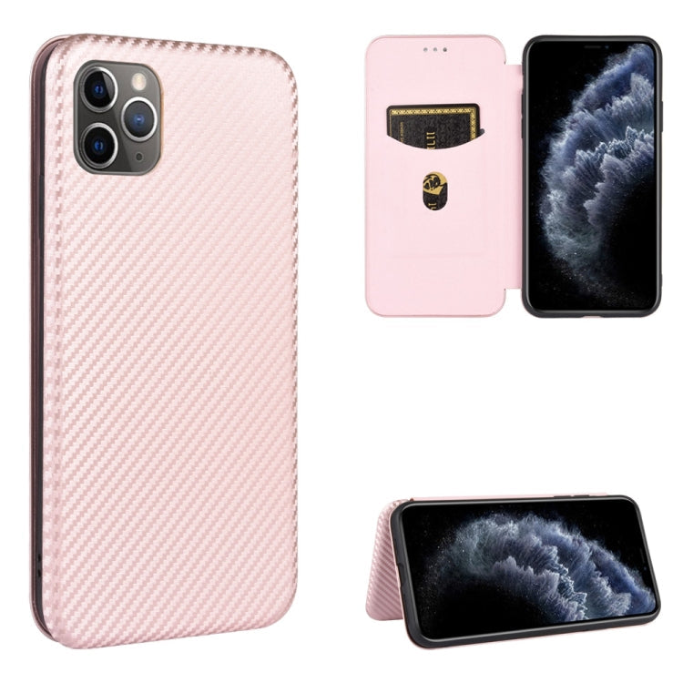 Carbon Fiber Texture Magnetic Horizontal Flip TPU + PC + PU Leather Case with Card Slot, For iPhone 11 Pro, For iPhone 6 / 6s, For iPhone 6 Plus / 6s Plus, For iPhone 11 Pro Max For iPhone 11 Pro Pink