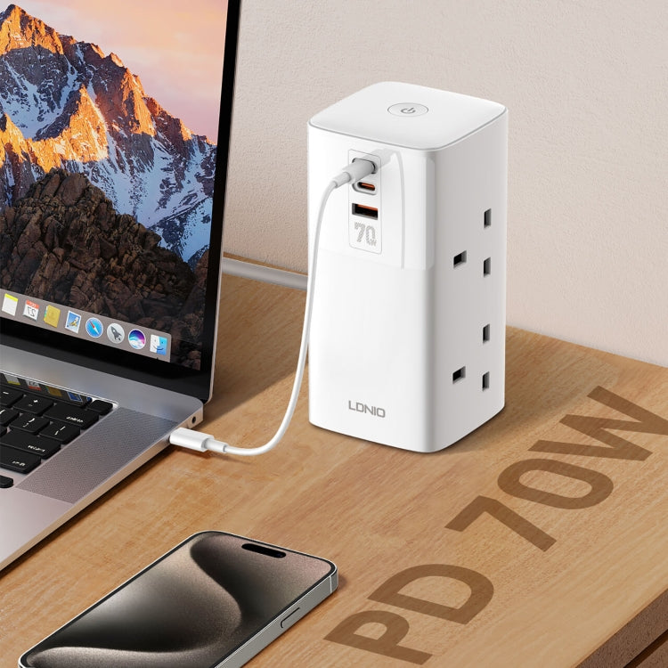 LDNIO SC4396 70W Desktop Multi-function GaN Desktop Charger 2AC, 1U, 2C with 1 Socket, SC4396 (UK Plug) – Fast Charging, TPU