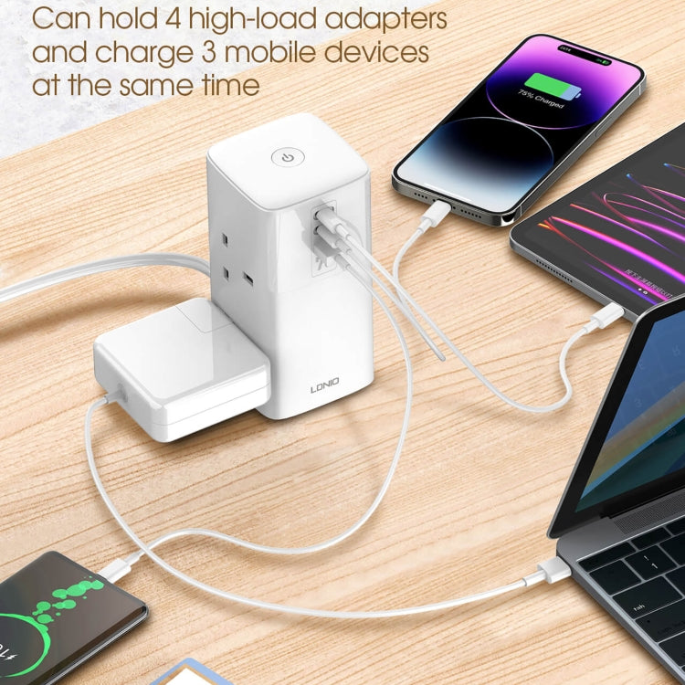 LDNIO SC4396 70W Desktop Multi-function GaN Desktop Charger 2AC, 1U, 2C with 1 Socket, SC4396 (UK Plug) – Fast Charging, TPU
