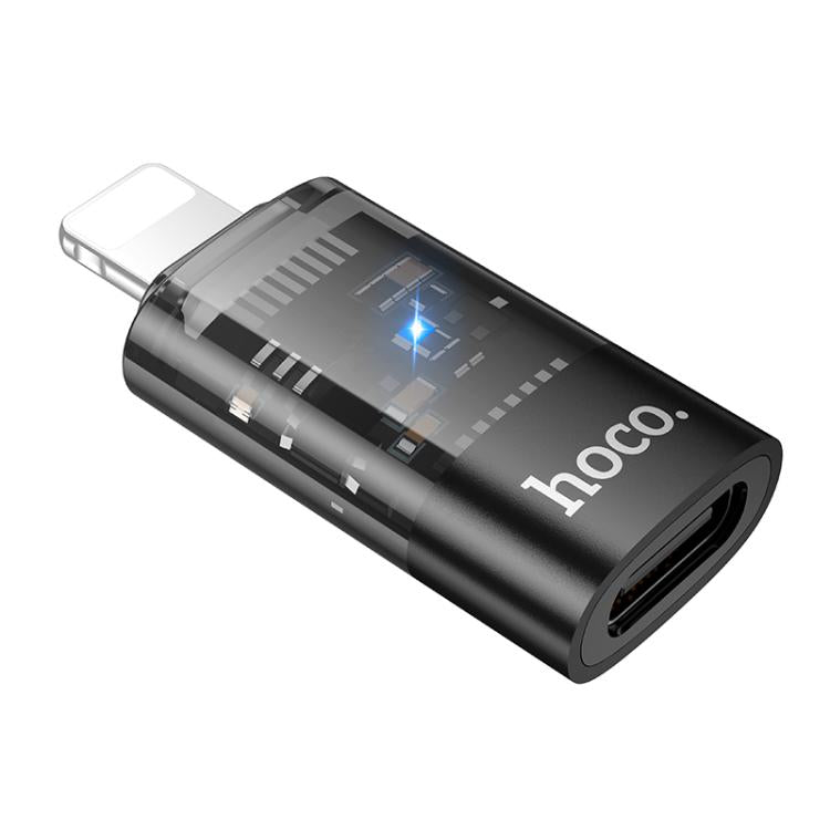 hoco UA36A 8 Pin Male to USB-C / Type-C Female OTG Transparent Adapter, 8 Pin Male to USB-C / Type-C Female 8 Pin Male to USB-C Type-C Female Black