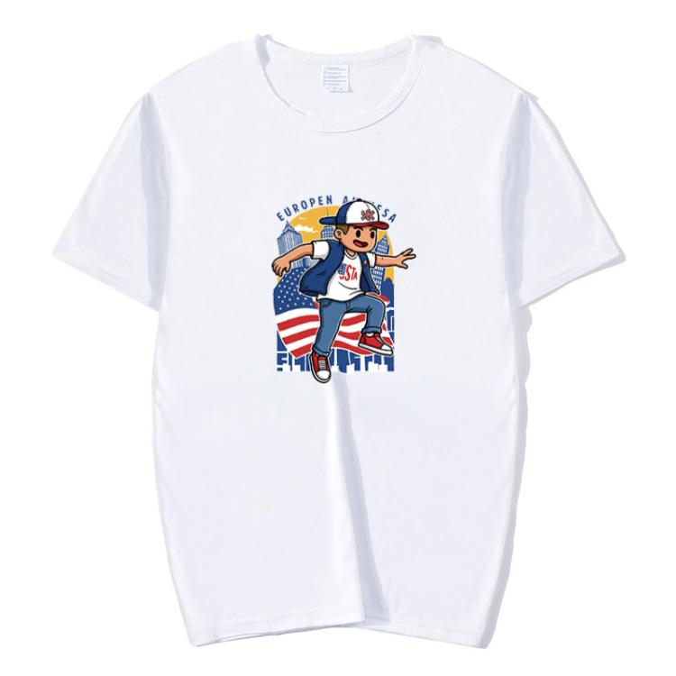 Boy Printed Round Neck Modal Short Sleeve T-shirt Print On Your Demand, POD T-Shirt, S, S, POD T-Shirt, M POD T-Shirt, S White