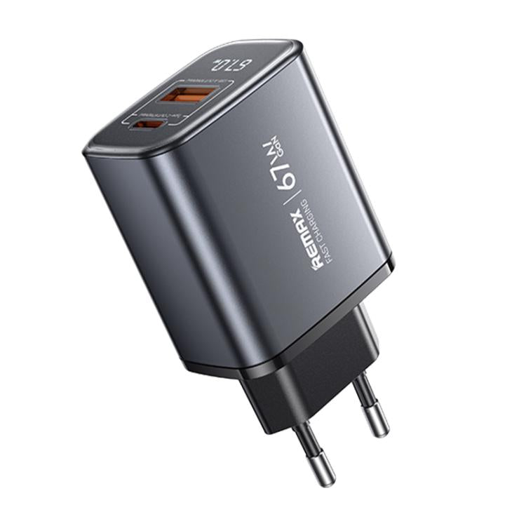 REMAX U2-AC 67W USB and Type-C GaN Digital Display Fast Charger, EU Plug, UK Plug EU Plug