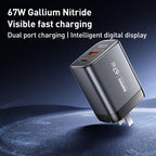 REMAX U2-AC 67W USB and Type-C GaN Digital Display Fast Charger, EU Plug, UK Plug