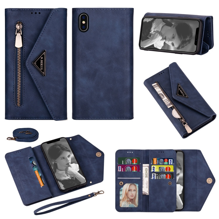 Skin Feel Zipper Horizontal Flip Leather Case with Holder & Card Slots & Photo Frame & Lanyard & Long Rope – Lanyard, Card Slot, Flip, For iPhone XR, For iPhone XS Max For iPhone XR Blue