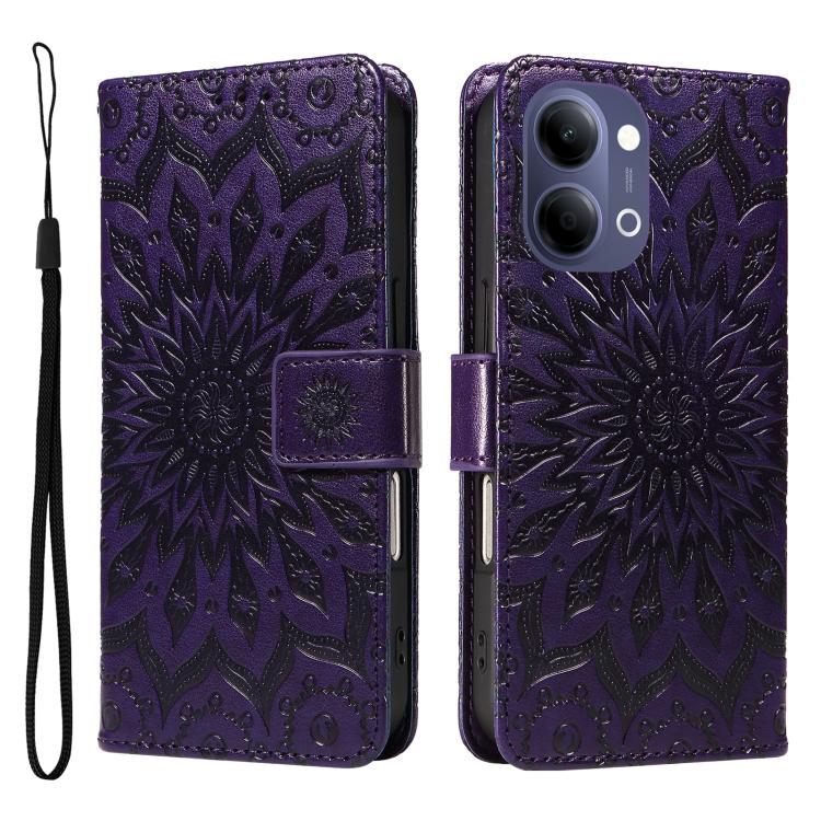 Embossed Sunflower Pattern Flip Leather Phone Case – Wear-resistant, Lanyard, Card Slot, For vivo Y05 4G / vivo Y21 5G 2026, For vivo V70 FE 5G, For vivo V70 5G Global / V70 Elite 5G