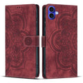 Mandala Embossed Retro Frosted Leather Phone Case, For iPhone 16, For iPhone 15 Pro Max, For iPhone 15 Pro, For iPhone 15 Plus For iPhone 16 Red