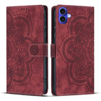Mandala Embossed Retro Frosted Leather Phone Case, For iPhone 16, For iPhone 15 Pro Max, For iPhone 15 Pro, For iPhone 15 Plus For iPhone 16 Red