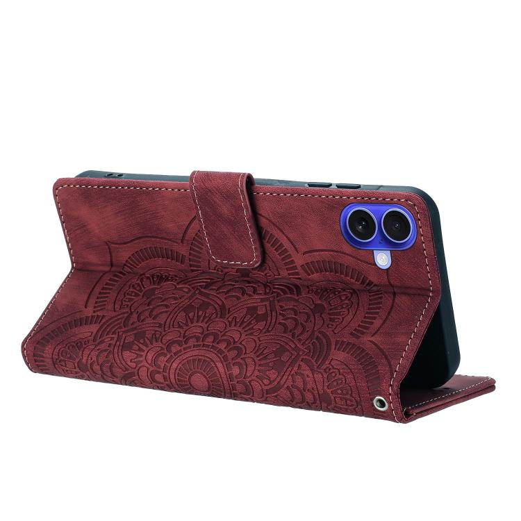 Mandala Embossed Retro Frosted Leather Phone Case, For iPhone 16, For iPhone 15 Pro Max, For iPhone 15 Pro, For iPhone 15 Plus