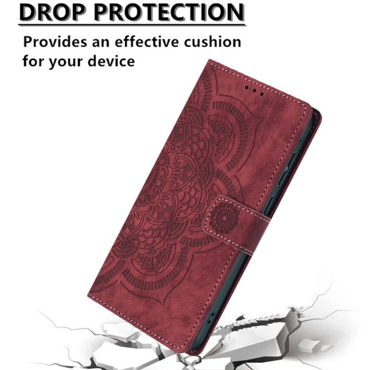 Mandala Embossed Retro Frosted Leather Phone Case, For iPhone 16, For iPhone 15 Pro Max, For iPhone 15 Pro, For iPhone 15 Plus