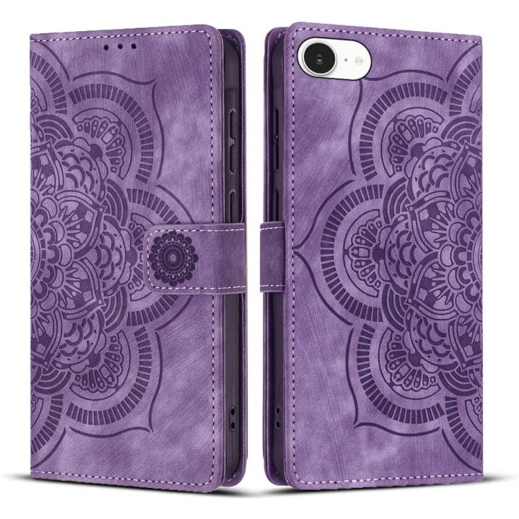 Mandala Embossed Retro Frosted Leather Phone Case – Wear-resistant, Card Slot, Kickstand, For iPhone 17e / 16e, For iPhone 17 Pro Max, For iPhone 17 Pro, For iPhone 17 For iPhone 17e 16e Purple