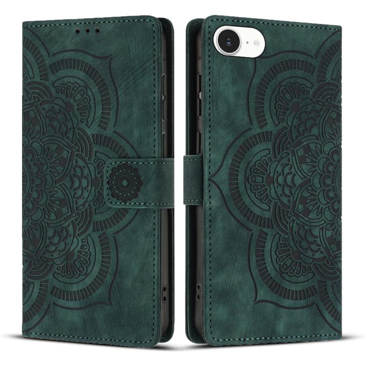 Mandala Embossed Retro Frosted Leather Phone Case – Wear-resistant, Card Slot, Kickstand, For iPhone 17e / 16e, For iPhone 17 Pro Max, For iPhone 17 Pro, For iPhone 17 For iPhone 17e 16e Green
