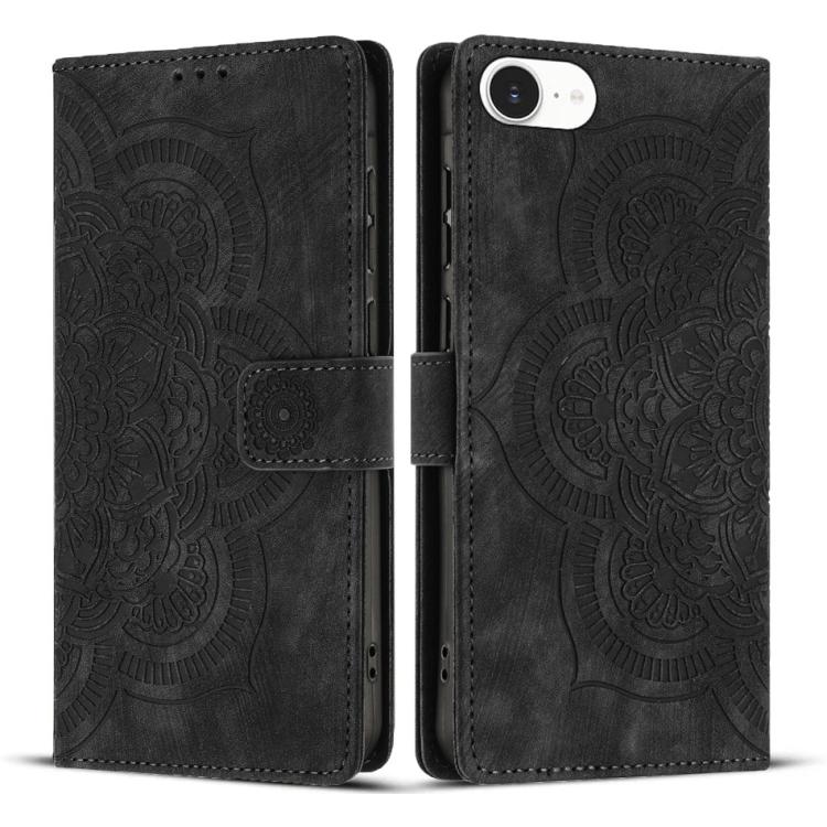 Mandala Embossed Retro Frosted Leather Phone Case – Wear-resistant, Card Slot, Kickstand, For iPhone 17e / 16e, For iPhone 17 Pro Max, For iPhone 17 Pro, For iPhone 17 For iPhone 17e 16e Black