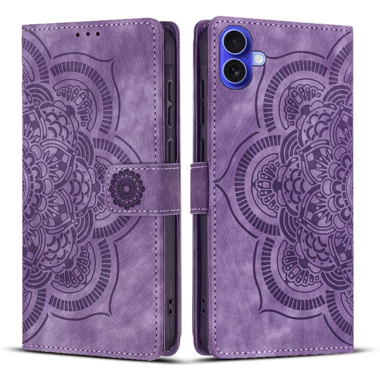 Mandala Embossed Retro Frosted Leather Phone Case – Wear-resistant, Card Slot, Kickstand, For iPhone 17e / 16e, For iPhone 17 Pro Max, For iPhone 17 Pro, For iPhone 17 For iPhone 17 Purple