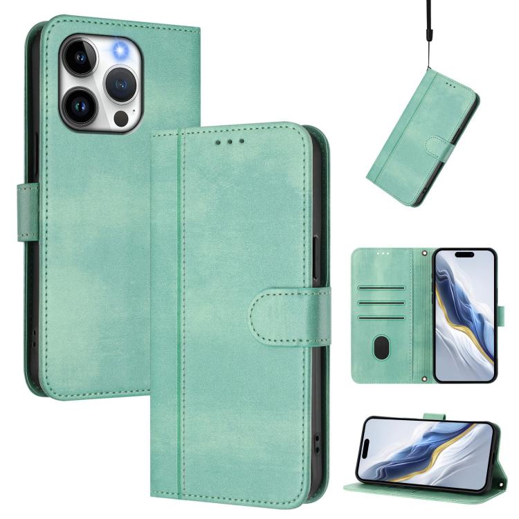 Line Splicing Buckle Retro Leather Phone Case, For iPhone 15 Pro Max, For iPhone 15 Pro, For iPhone 15 Plus For iPhone 15 Pro Max Mint Green
