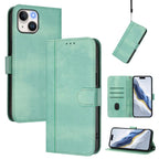 Line Splicing Buckle Retro Leather Phone Case, For iPhone 15, For iPhone 14 Plus, For iPhone 14 / 13 For iPhone 15 Mint Green