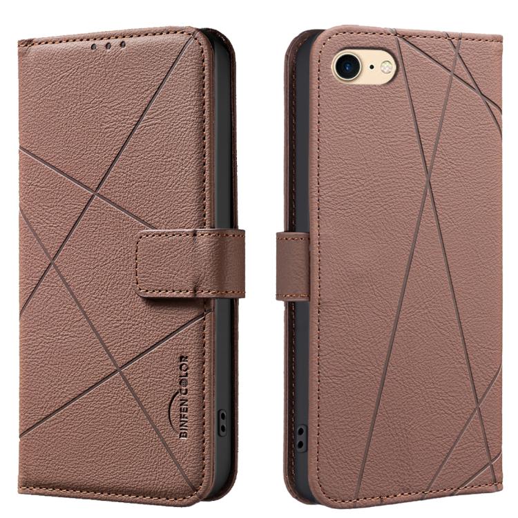 Geometric Pattern RFID Leather Phone Case, For iPhone 6 / 7 / 8 / SE, For iPhone 13 Pro Max, For iPhone 13 Pro, For iPhone 12 / 12 Pro For iPhone 6 7 8 SE Brown