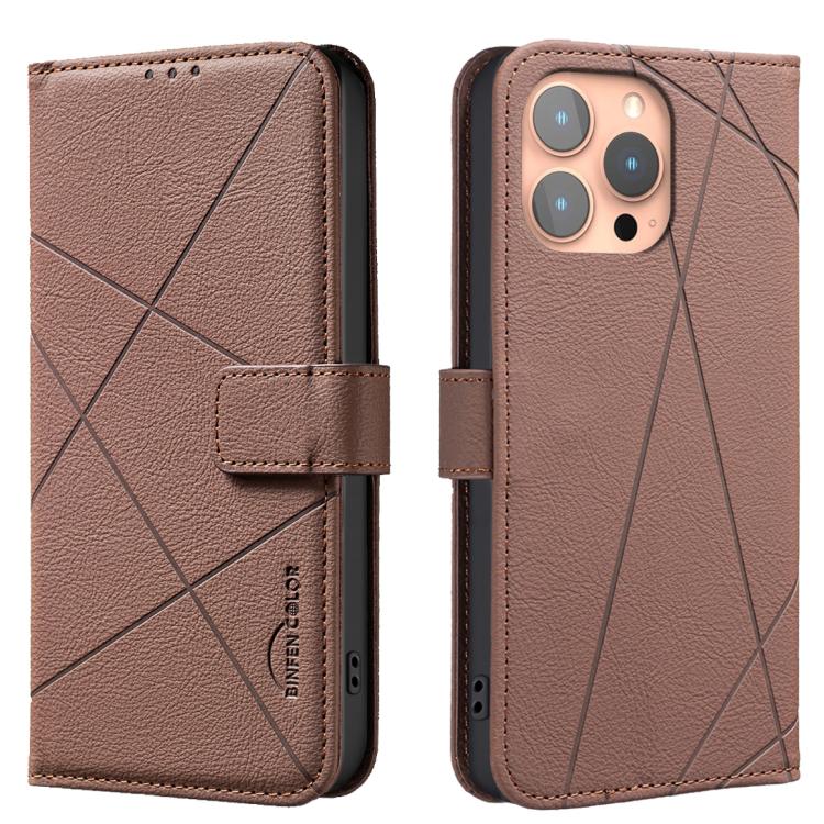 Geometric Pattern RFID Leather Phone Case, For iPhone 12 Pro Max, For iPhone 11 Pro Max, For iPhone 11, For iPhone 11 Pro For iPhone 12 Pro Max Brown
