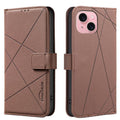 Geometric Pattern RFID Leather Phone Case, For iPhone 15, For iPhone 13 / 14, For iPhone 14 Pro, For iPhone 14 Pro Max For iPhone 15 Brown