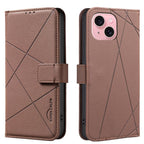 Geometric Pattern RFID Leather Phone Case, For iPhone 15, For iPhone 13 / 14, For iPhone 14 Pro, For iPhone 14 Pro Max For iPhone 15 Brown