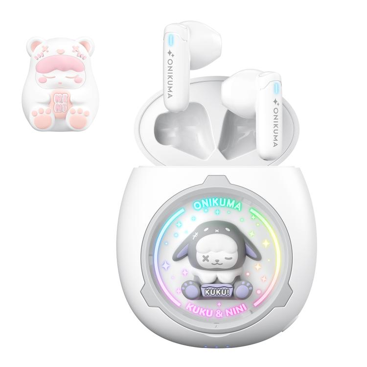 ONIKUMA T302 RGB Cute Unique Doll BT 5.4 Wireless Earphones, White, Pink White