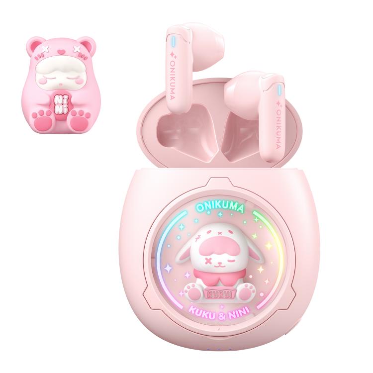 ONIKUMA T302 RGB Cute Unique Doll BT 5.4 Wireless Earphones, White, Pink – Bluetooth Pink