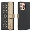 Splicing Color Hollow Flower Pattern RFID Leather Phone Case, For iPhone 13 Pro Max, For iPhone 13 Pro, For iPhone 12 / 12 Pro, For iPhone 12 Pro Max For iPhone 13 Pro Max Black
