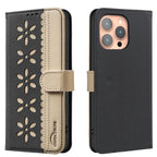 Splicing Color Hollow Flower Pattern RFID Leather Phone Case, For iPhone 13 Pro Max, For iPhone 13 Pro, For iPhone 12 / 12 Pro, For iPhone 12 Pro Max For iPhone 13 Pro Max Black