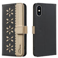 Splicing Color Hollow Flower Pattern RFID Leather Phone Case, For iPhone XS Max, For iPhone 6 Plus / 7 Plus / 8 Plus, For iPhone 6 / 7 / 8 For iPhone XS Max Black