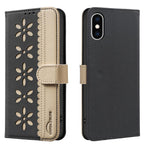 Splicing Color Hollow Flower Pattern RFID Leather Phone Case, For iPhone XS Max, For iPhone 6 Plus / 7 Plus / 8 Plus, For iPhone 6 / 7 / 8 For iPhone XS Max Black
