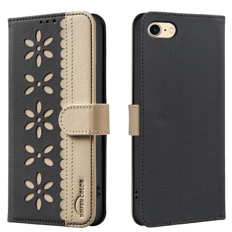 Splicing Color Hollow Flower Pattern RFID Leather Phone Case – Card Slot, Kickstand, Leather, For iPhone XS Max, For iPhone 6 Plus / 7 Plus / 8 Plus, For iPhone 6 / 7 / 8 For iPhone 6 7 8 Black