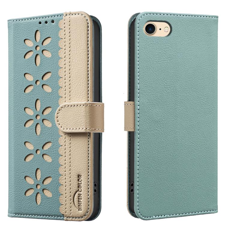 Splicing Color Hollow Flower Pattern RFID Leather Phone Case – Card Slot, Kickstand, Leather, For iPhone XS Max, For iPhone 6 Plus / 7 Plus / 8 Plus, For iPhone 6 / 7 / 8 For iPhone 6 7 8 Green