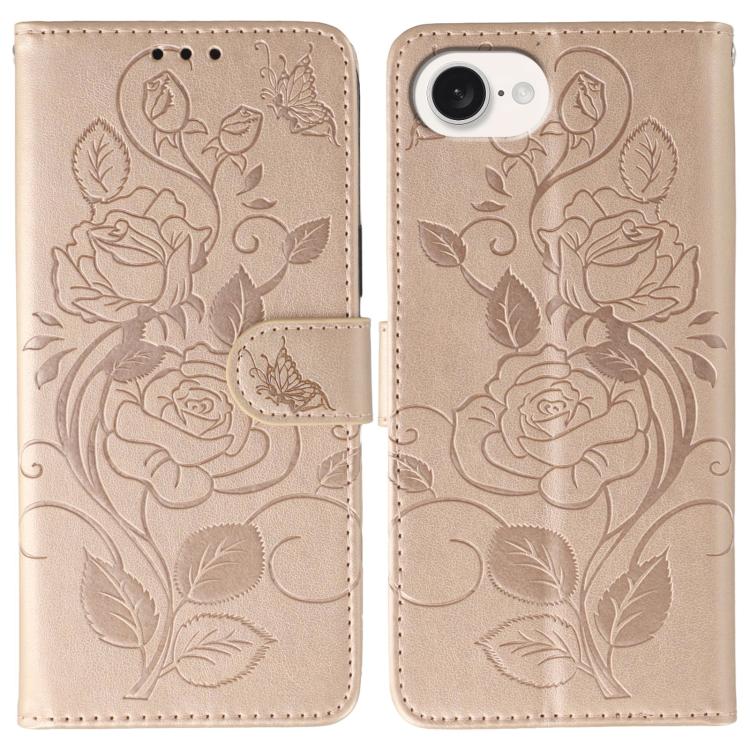 Rose Butterfly Embossed Leather Phone Case – Card Slot, Kickstand, Leather, For iPhone 17e / 16e, For iPhone 17 Pro Max, For iPhone 17 Pro, For iPhone 17 For iPhone 17e 16e Rose Gold
