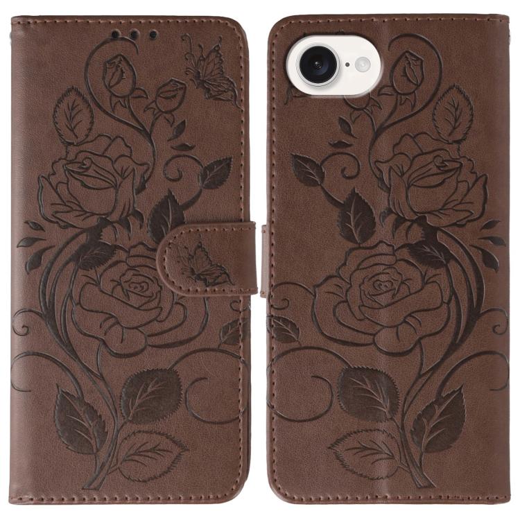 Rose Butterfly Embossed Leather Phone Case – Card Slot, Kickstand, Leather, For iPhone 17e / 16e, For iPhone 17 Pro Max, For iPhone 17 Pro, For iPhone 17 For iPhone 17e 16e Brown