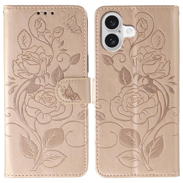 Rose Butterfly Embossed Leather Phone Case – Card Slot, Kickstand, Leather, For iPhone 17e / 16e, For iPhone 17 Pro Max, For iPhone 17 Pro, For iPhone 17 For iPhone 17 Rose Gold
