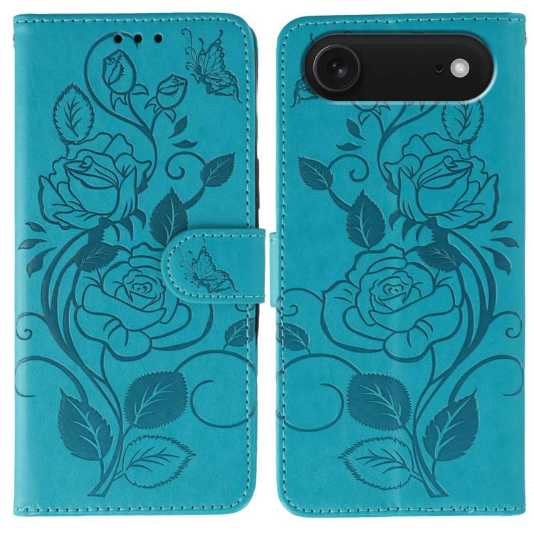 Rose Butterfly Embossed Leather Phone Case, For iPhone Air For iPhone Air Blue