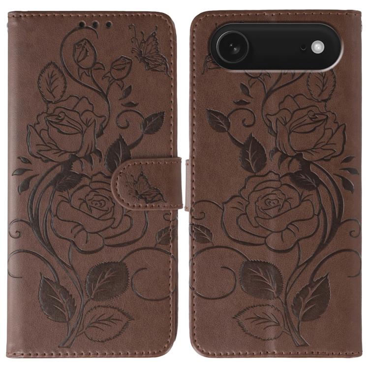 Rose Butterfly Embossed Leather Phone Case – Card Slot, Kickstand, Leather, For iPhone Air For iPhone Air Brown