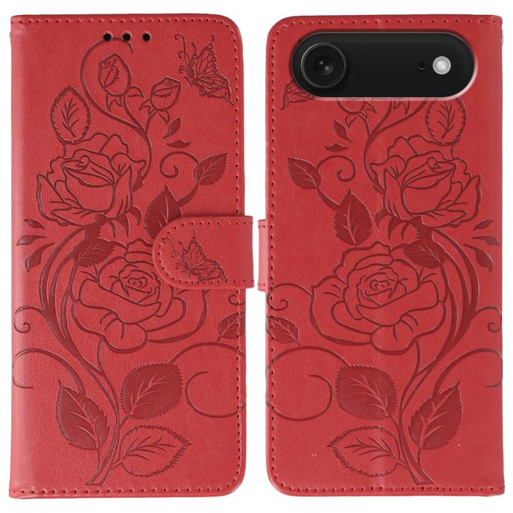Rose Butterfly Embossed Leather Phone Case – Card Slot, Kickstand, Leather, For iPhone Air For iPhone Air Red
