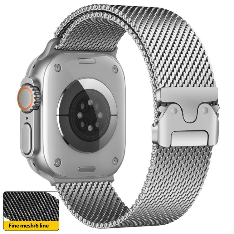 xDfind Umbrella Buckle Fine Mesh Milanese Stainless Steel Watch Band, For Apple Watch 46mm / 49mm / 45mm / 44mm Fine Mesh, For Apple Watch 42mm / 41mm / 40mm / 38mm Fine Mesh For Apple Watch 46mm 49mm 45mm 44mm Fine Mesh Silver