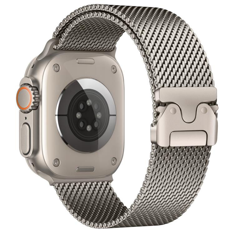 xDfind Umbrella Buckle Fine Mesh Milanese Stainless Steel Watch Band, For Apple Watch 46mm / 49mm / 45mm / 44mm Fine Mesh, For Apple Watch 42mm / 41mm / 40mm / 38mm Fine Mesh For Apple Watch 42mm 41mm 40mm 38mm Fine Mesh Titanium Color
