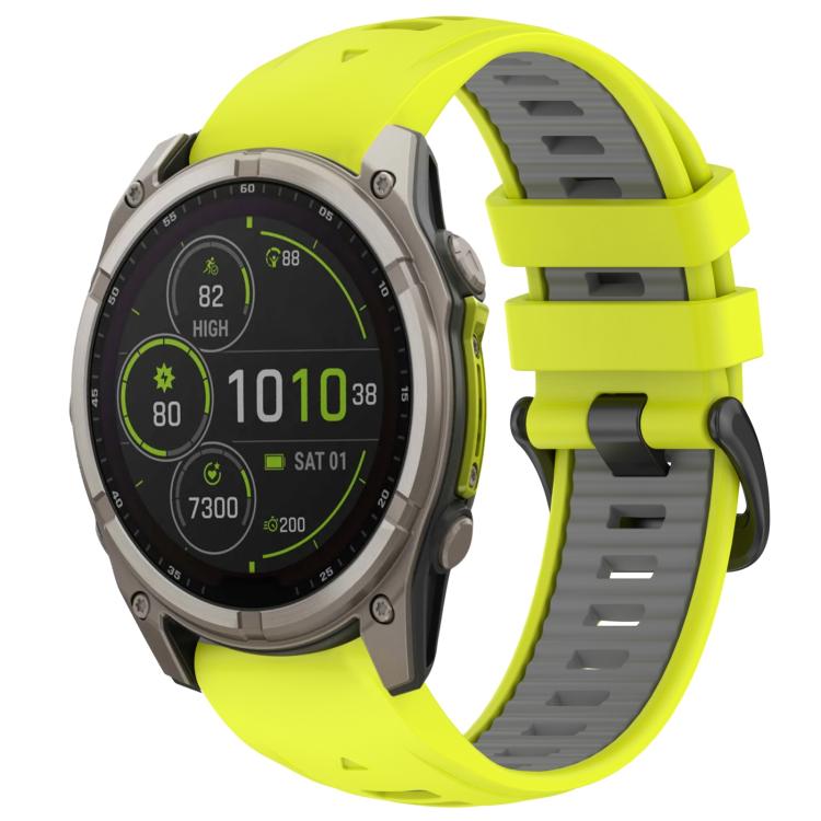 Watch Band – Silicone (26mm) #12 For Garmin 22mm Lime Green+Grey